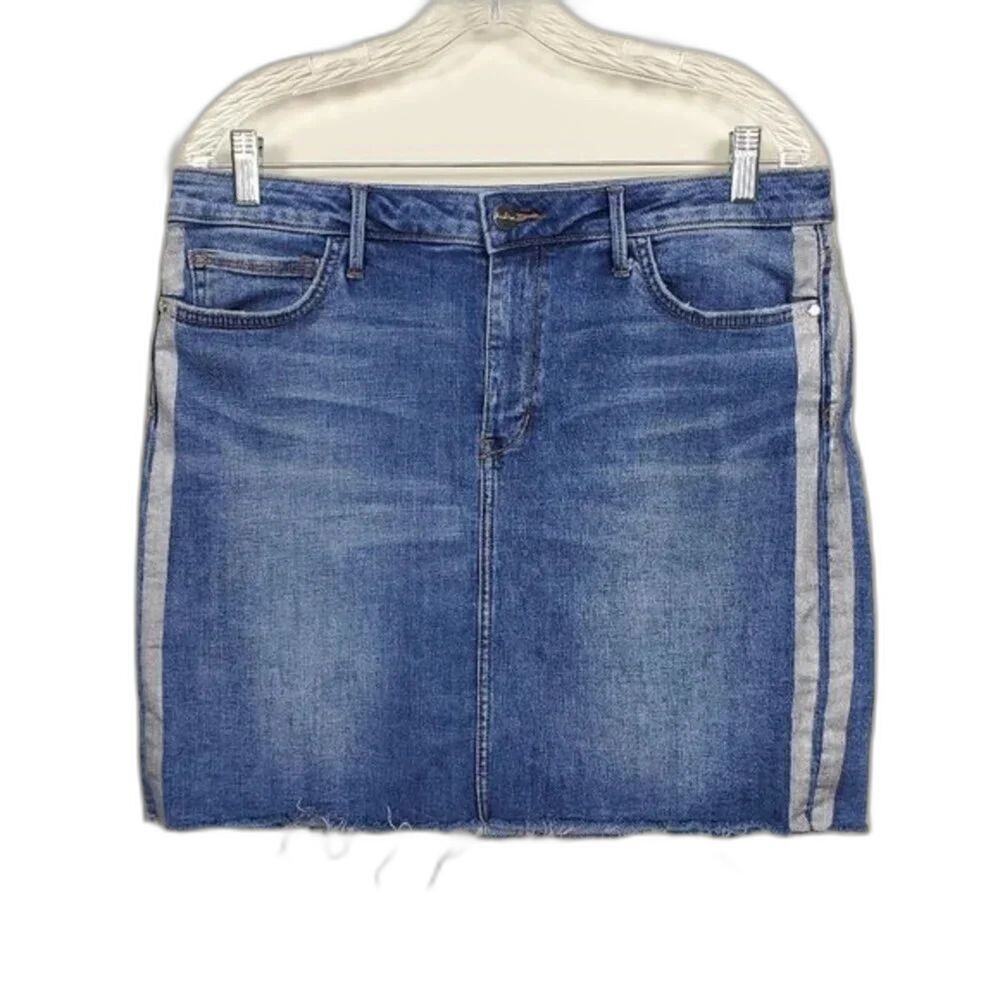Sam Edelman Mini Denim Skirt Blue Womens Size 32 High Rise Raw Hem Metallic